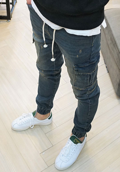 Korea Jeans Pants Cargo Slim Exhaust Banding Jogge