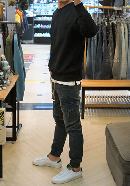 Korea Jeans Pants Cargo Slim Exhaust Banding Jogge