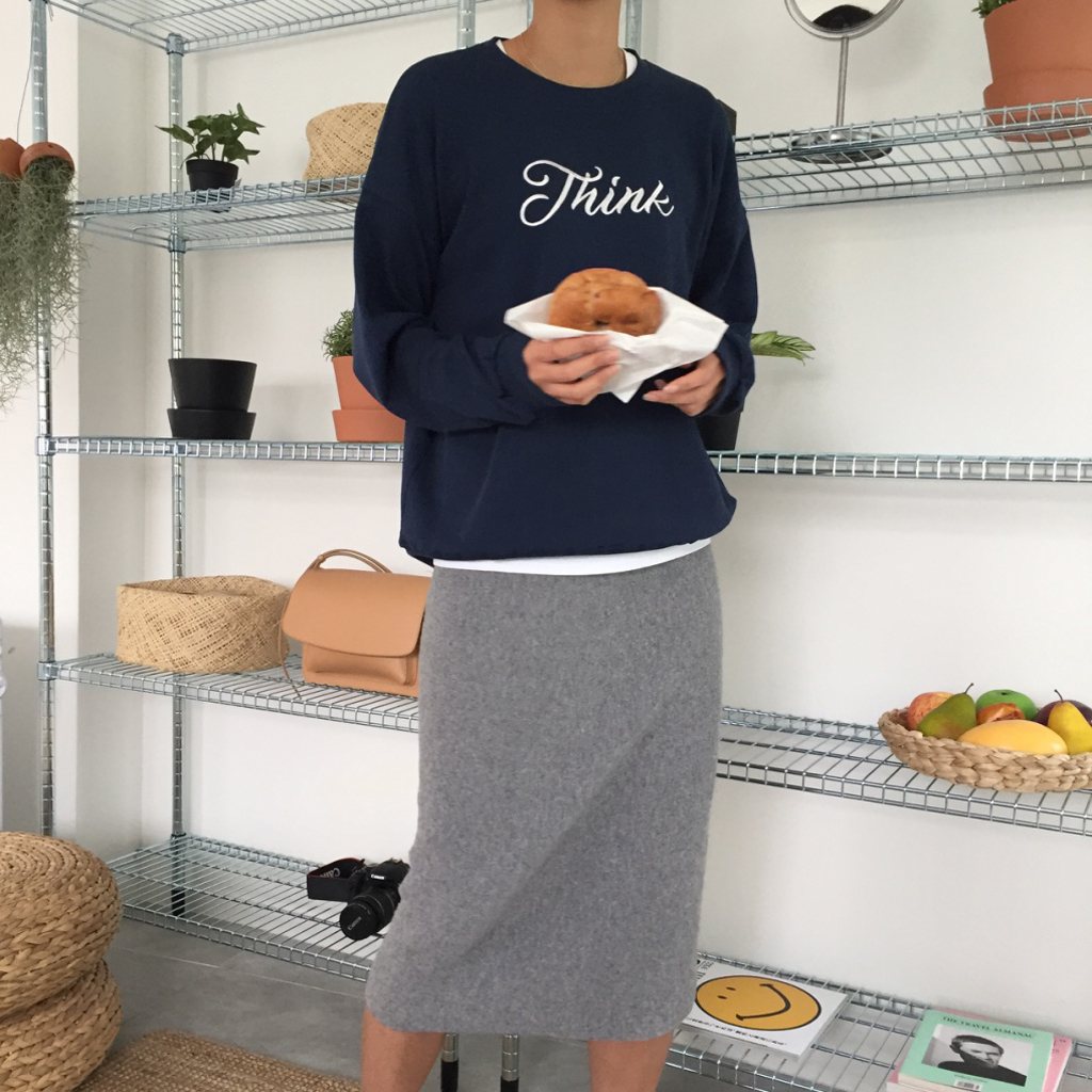 Cashmere knit long skirt 2color midi line