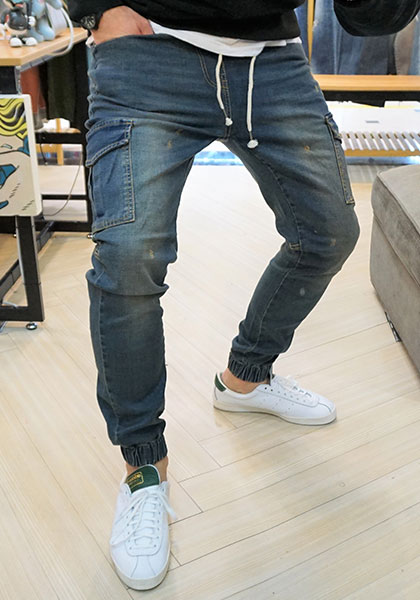 Korea Jeans Pants Cargo Slim Exhaust Banding Jogge