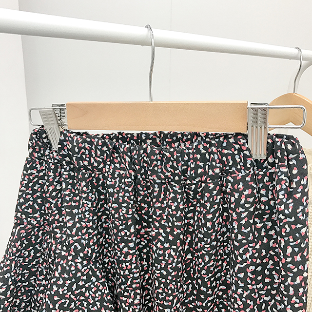 Ruffle pattern chiffon bending long skirt black fa