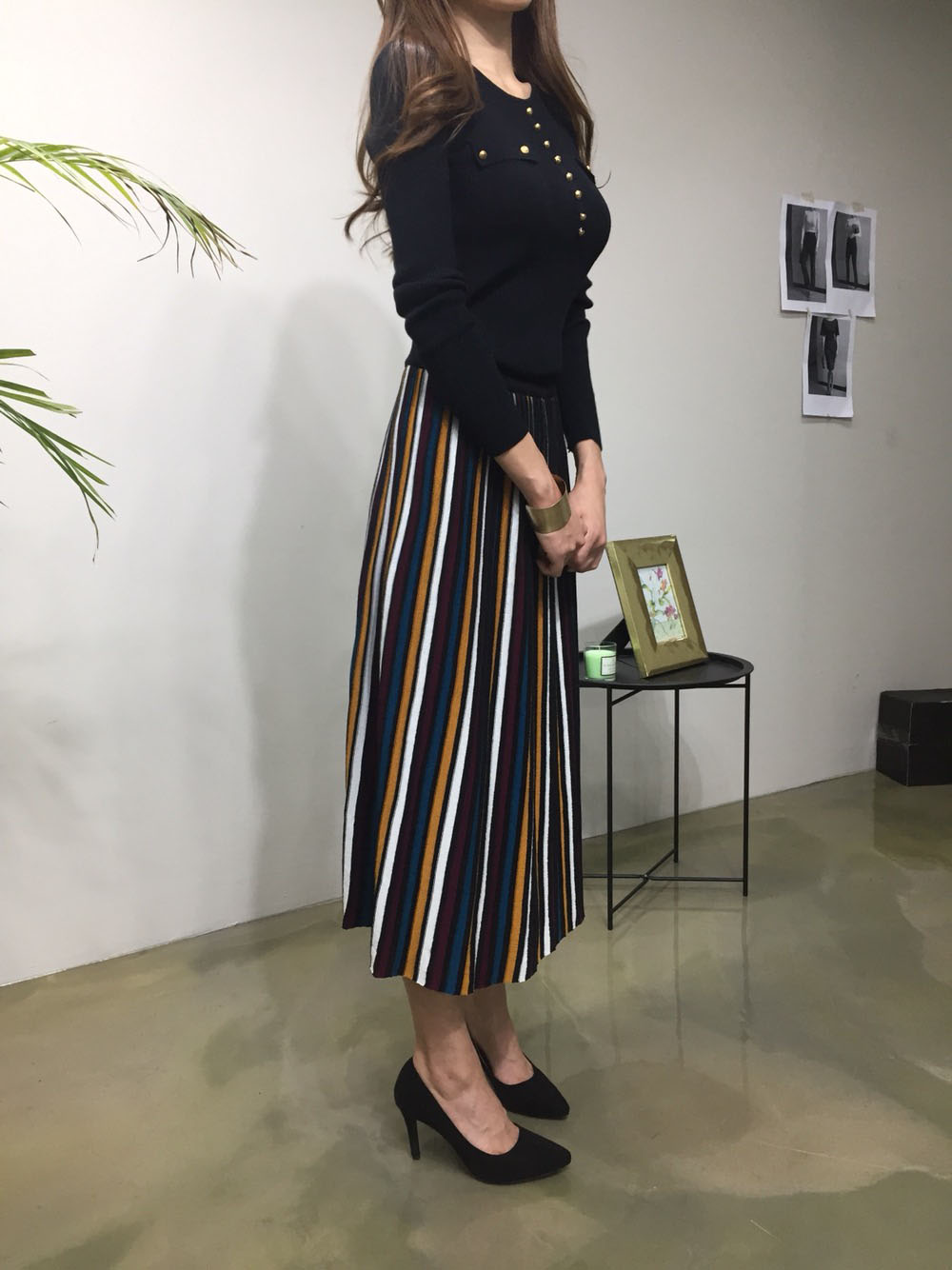 Wrinkled Bending Knit Long Skirt Romantic Look Lux