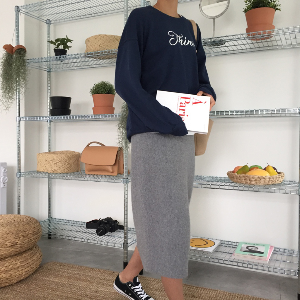 Cashmere knit long skirt 2color midi line