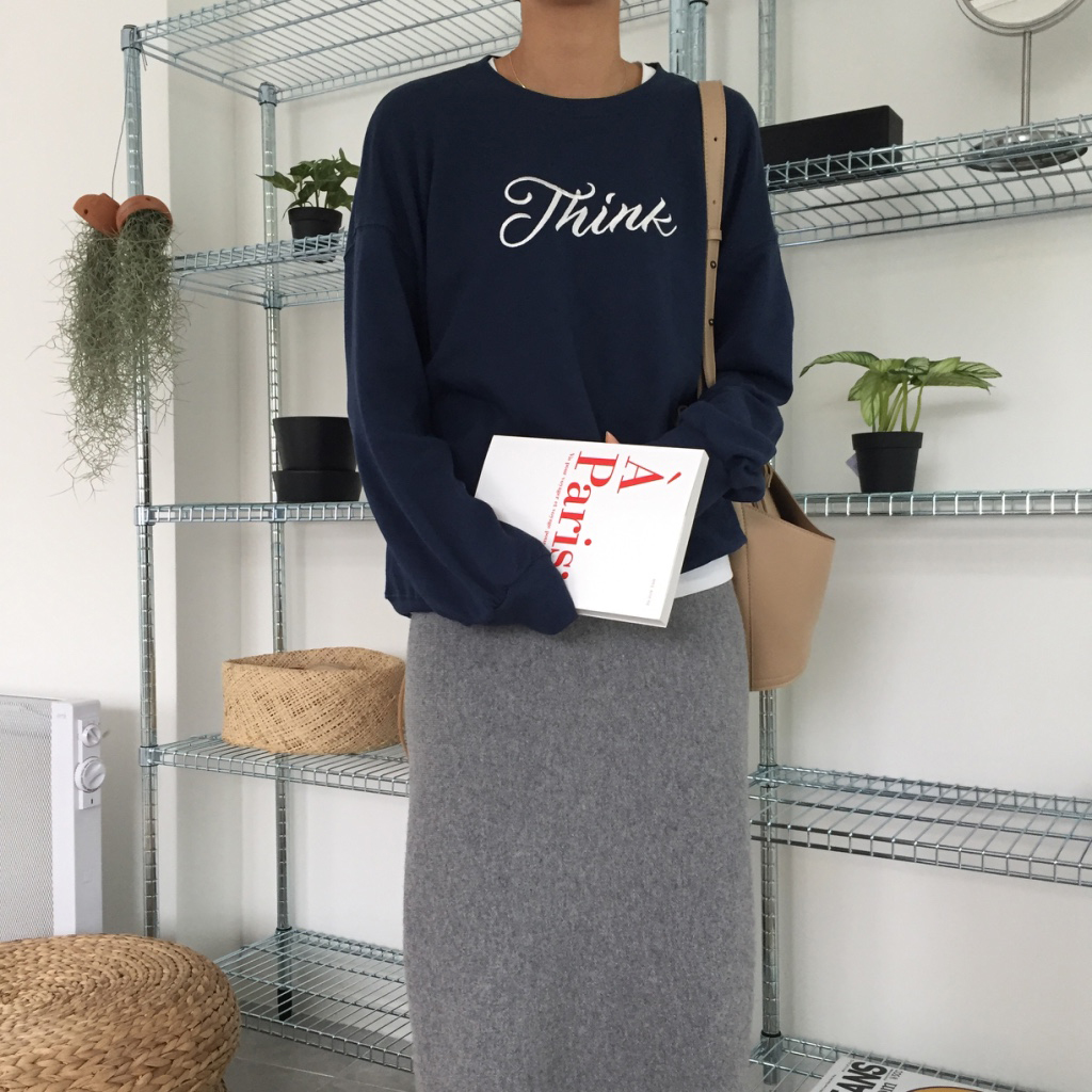 Cashmere knit long skirt 2color midi line