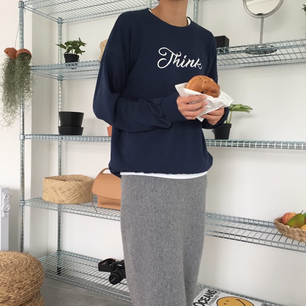 Cashmere knit long skirt 2color midi line