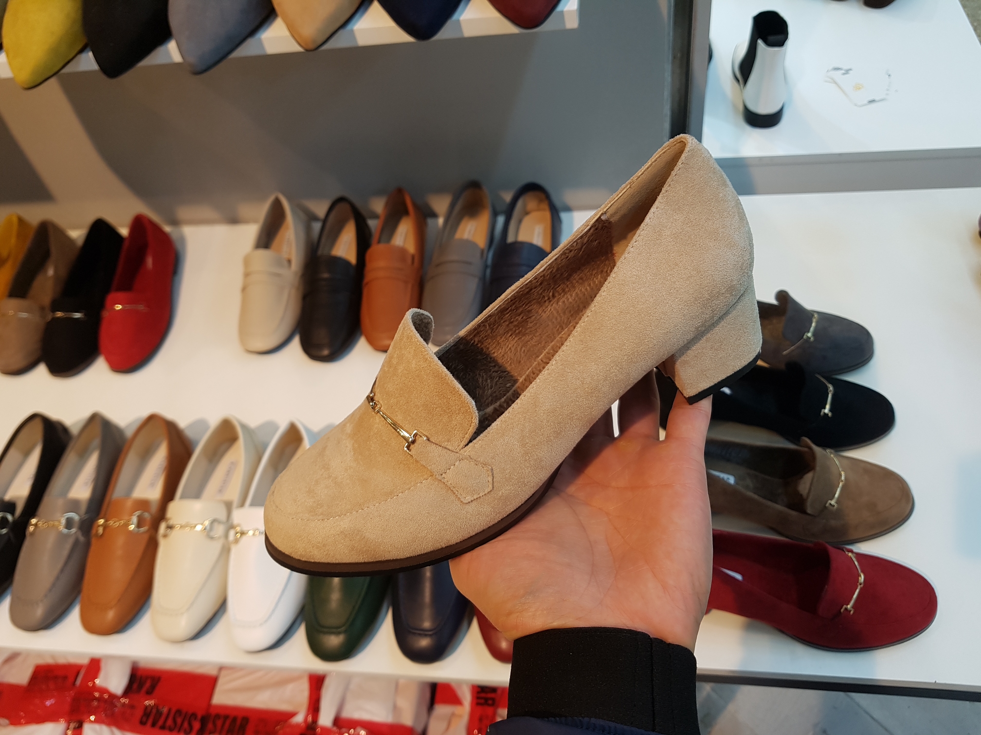 Brushed Lining Looper Pumps 4cm Black Red Brown Be