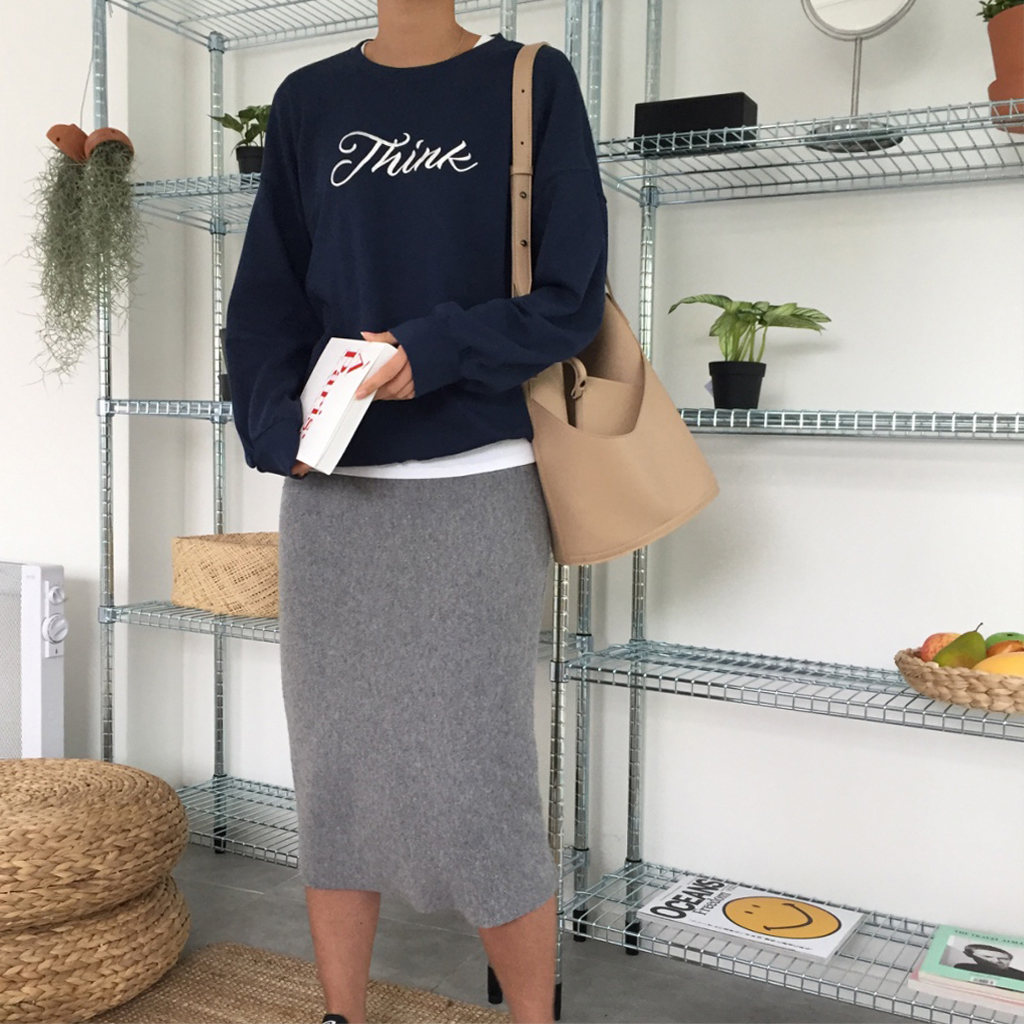 Cashmere knit long skirt 2color midi line