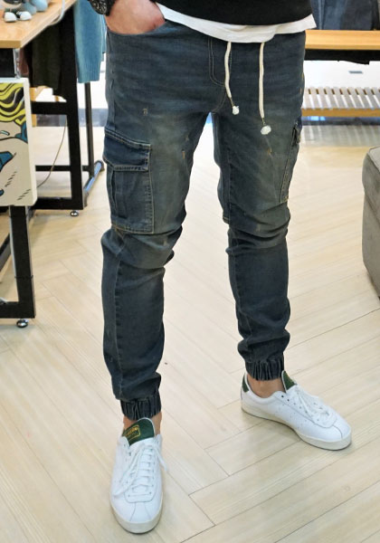 Korea Jeans Pants Cargo Slim Exhaust Banding Jogge