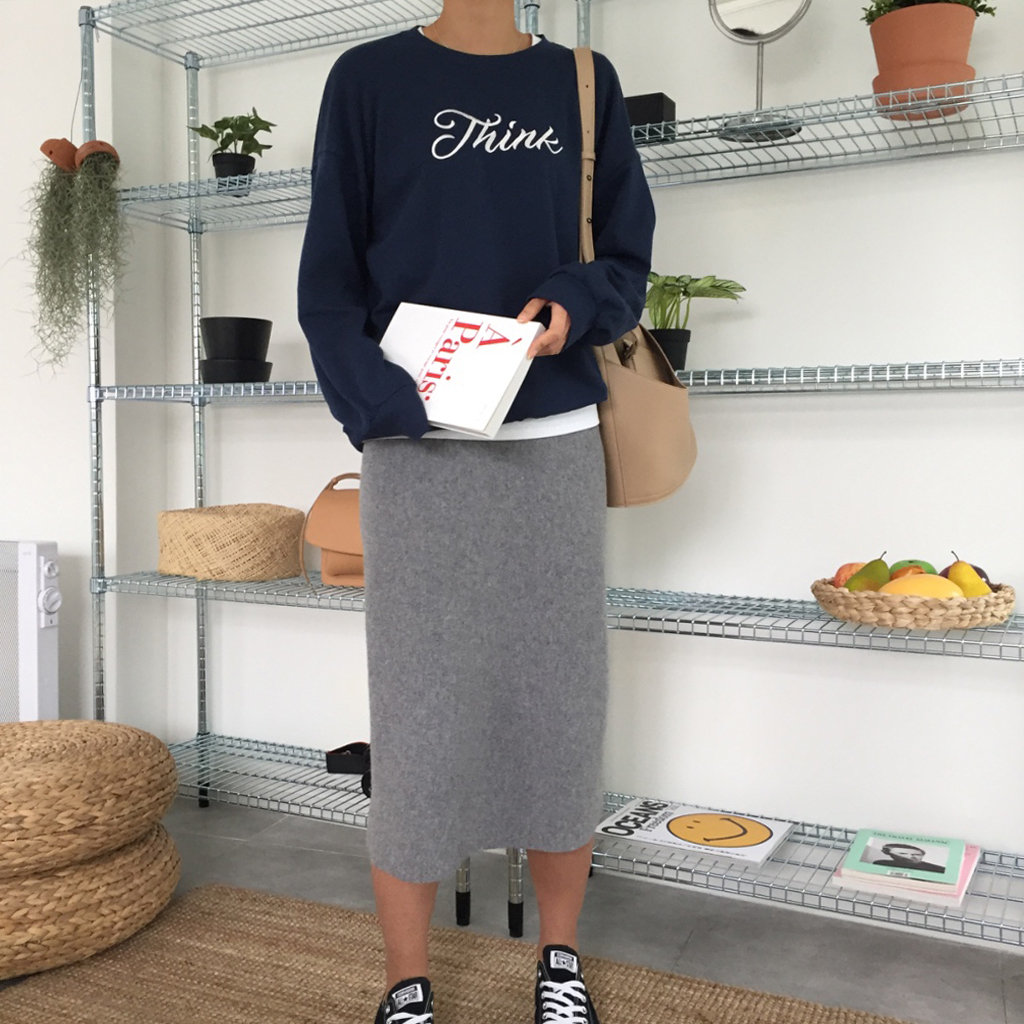 Cashmere knit long skirt 2color midi line