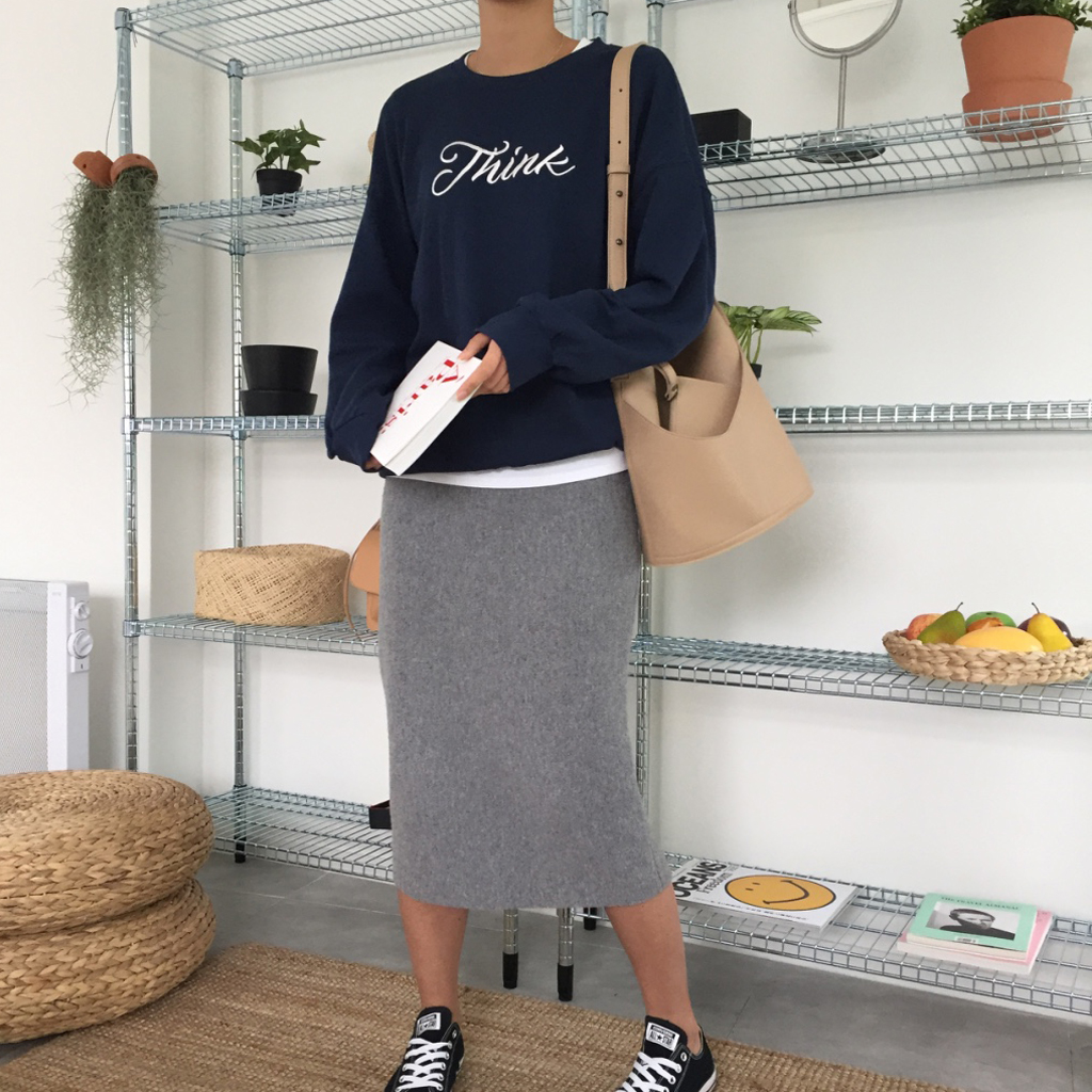 Cashmere knit long skirt 2color midi line