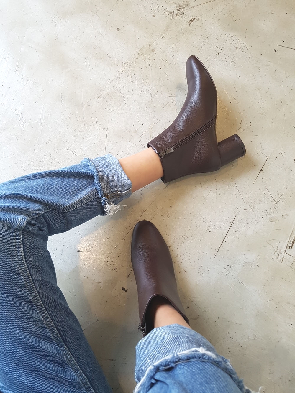 Natural cowhide simple heeled ankle boots 6cm blac