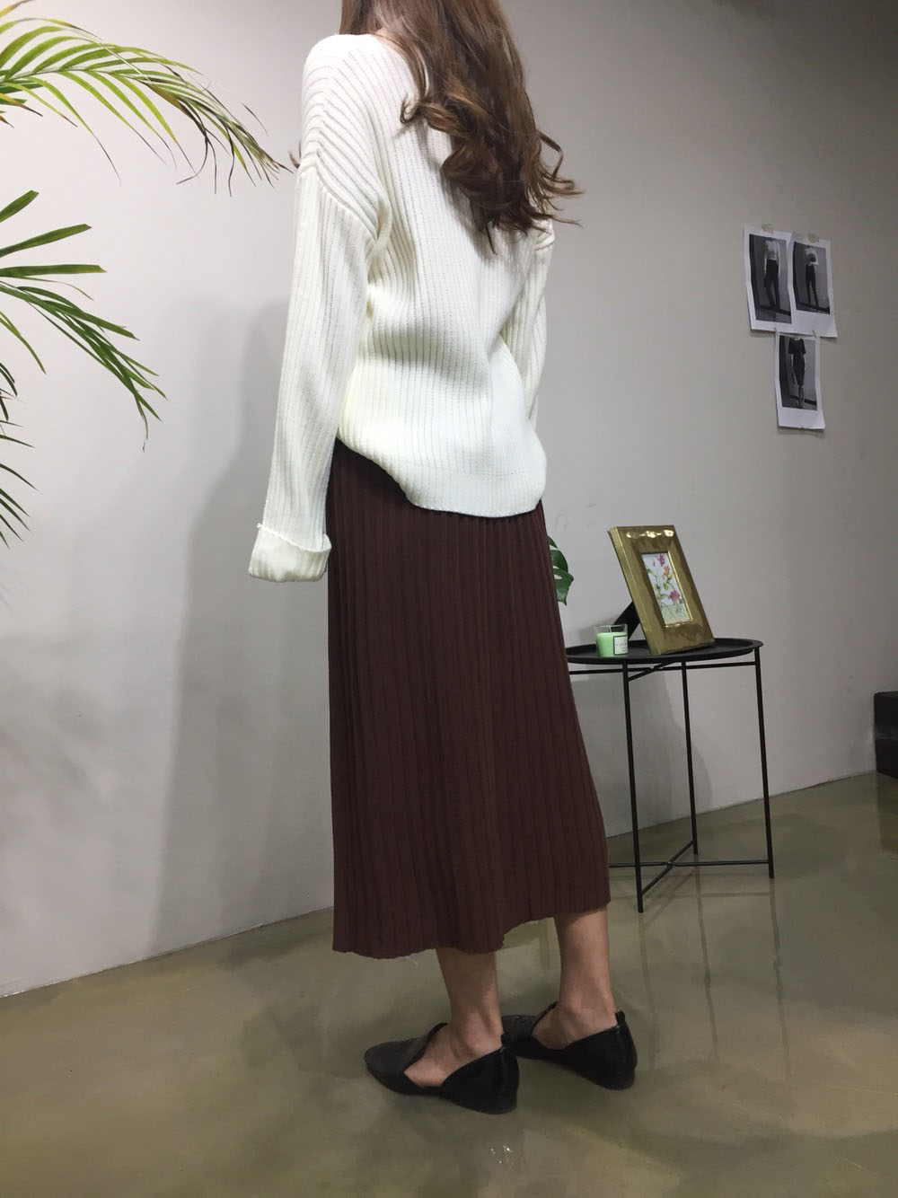 Wrinkled Bending Knit Long Skirt Romantic Look Lux