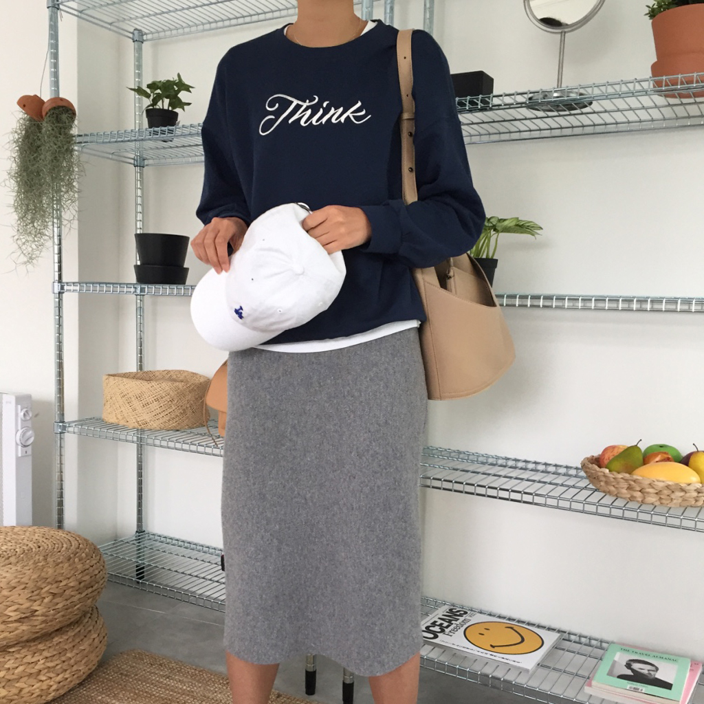 Cashmere knit long skirt 2color midi line