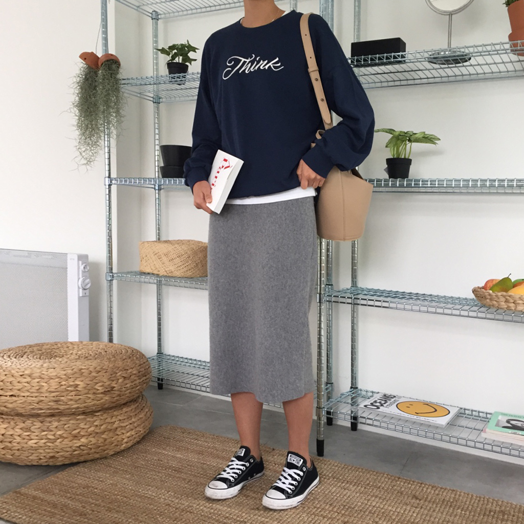Cashmere knit long skirt 2color midi line