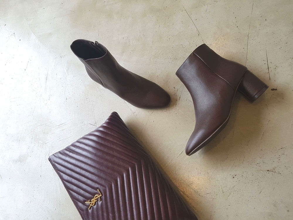 Natural cowhide simple heeled ankle boots 6cm blac