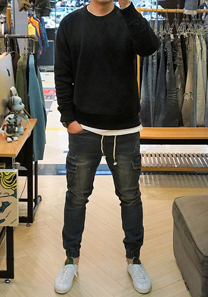 Korea Jeans Pants Cargo Slim Exhaust Banding Jogge