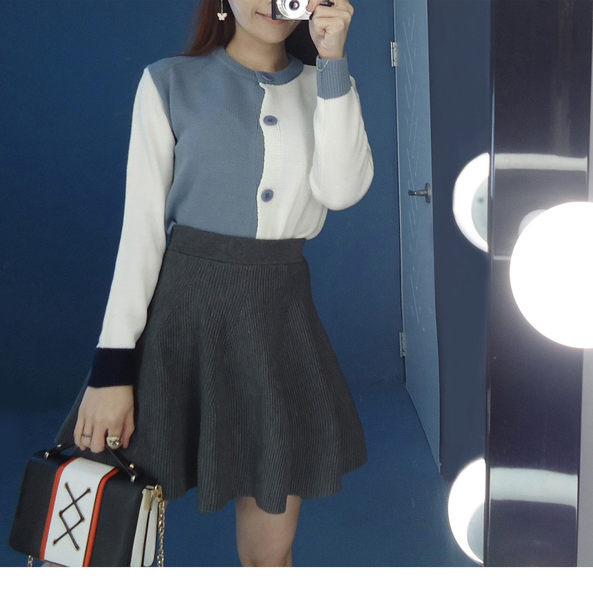 A line flare knit mini skirt Black, gray female Vi