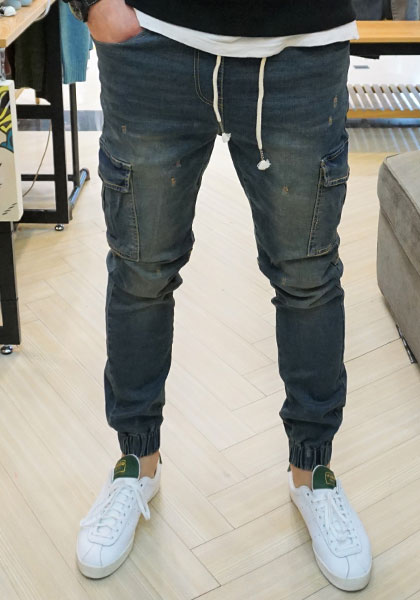 Korea Jeans Pants Cargo Slim Exhaust Banding Jogge