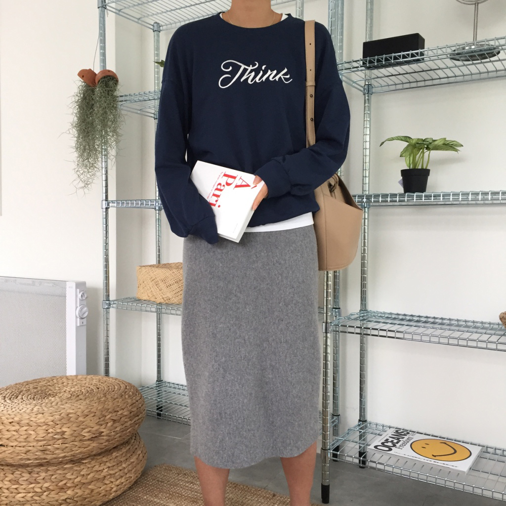 Cashmere knit long skirt 2color midi line