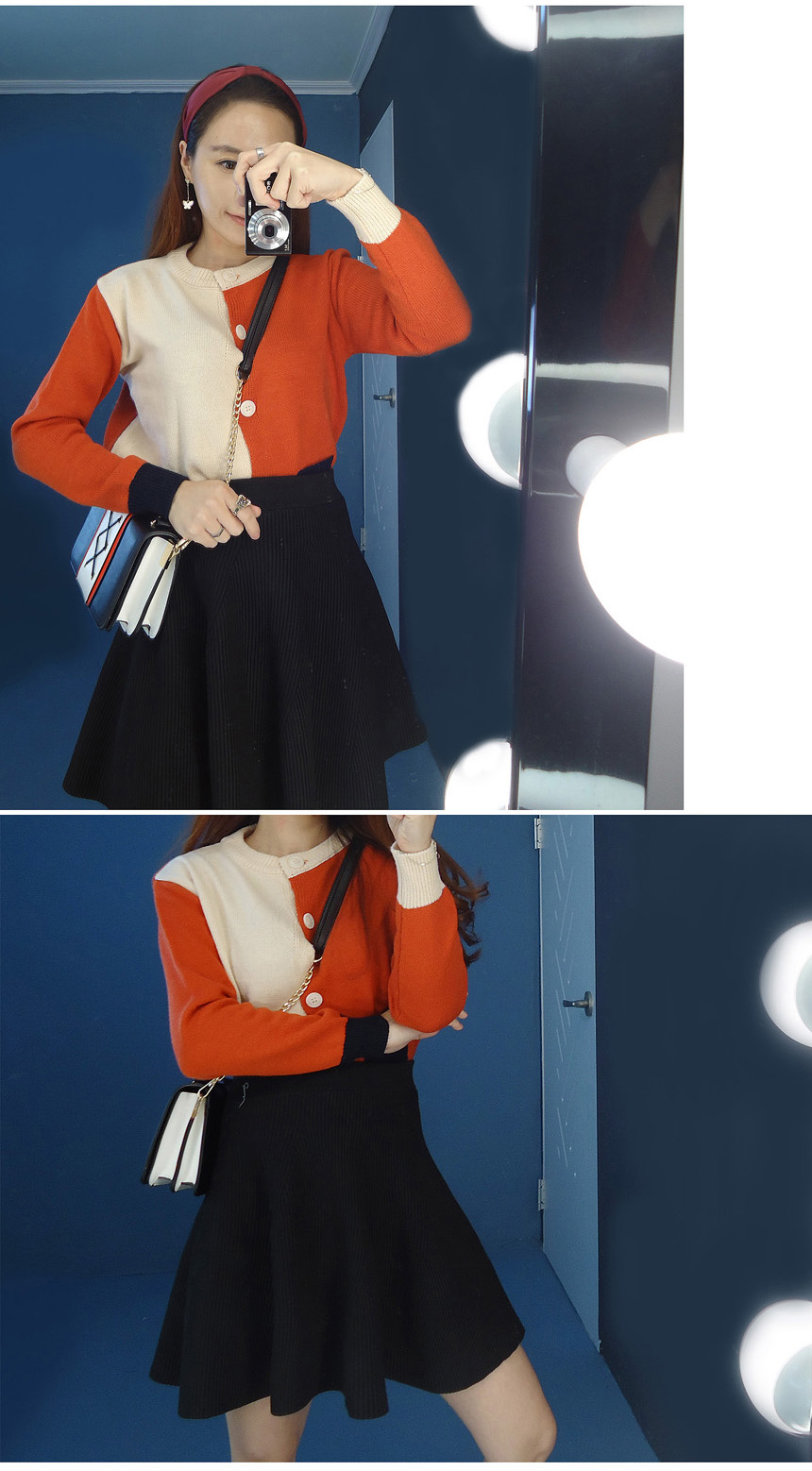 A line flare knit mini skirt Black, gray female Vi