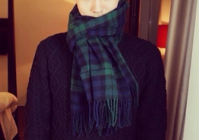Green tartan check muffler Men's casual design 