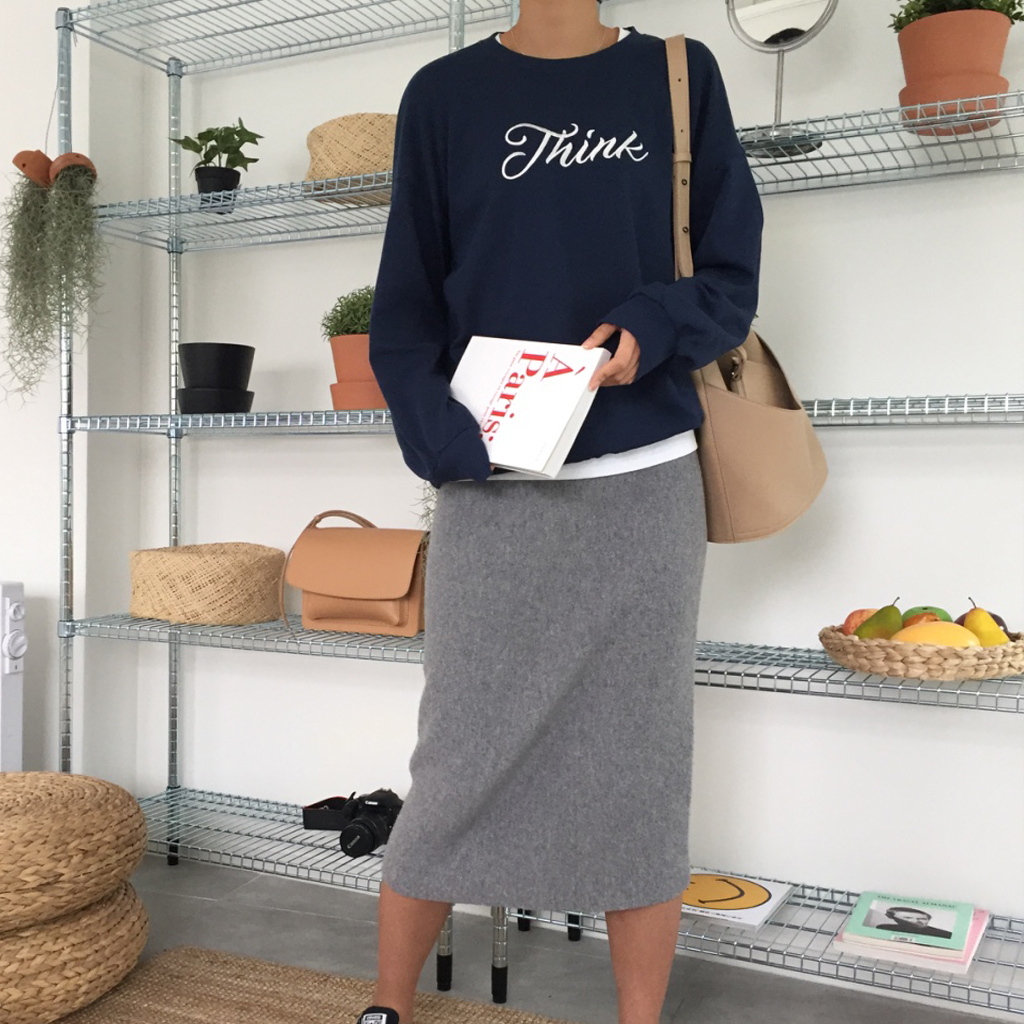 Cashmere knit long skirt 2color midi line