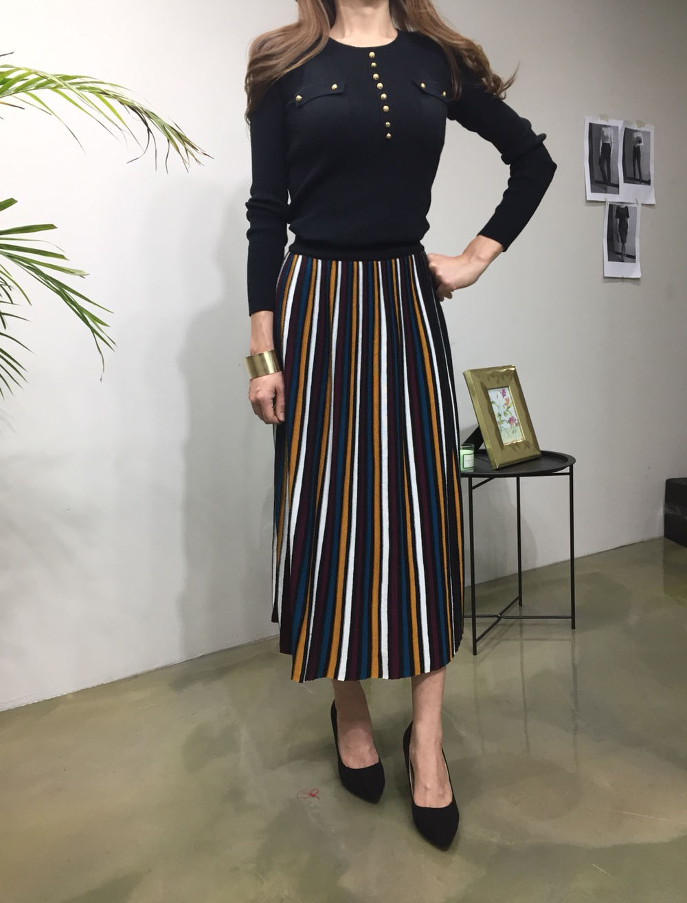 Wrinkled Bending Knit Long Skirt Romantic Look Lux