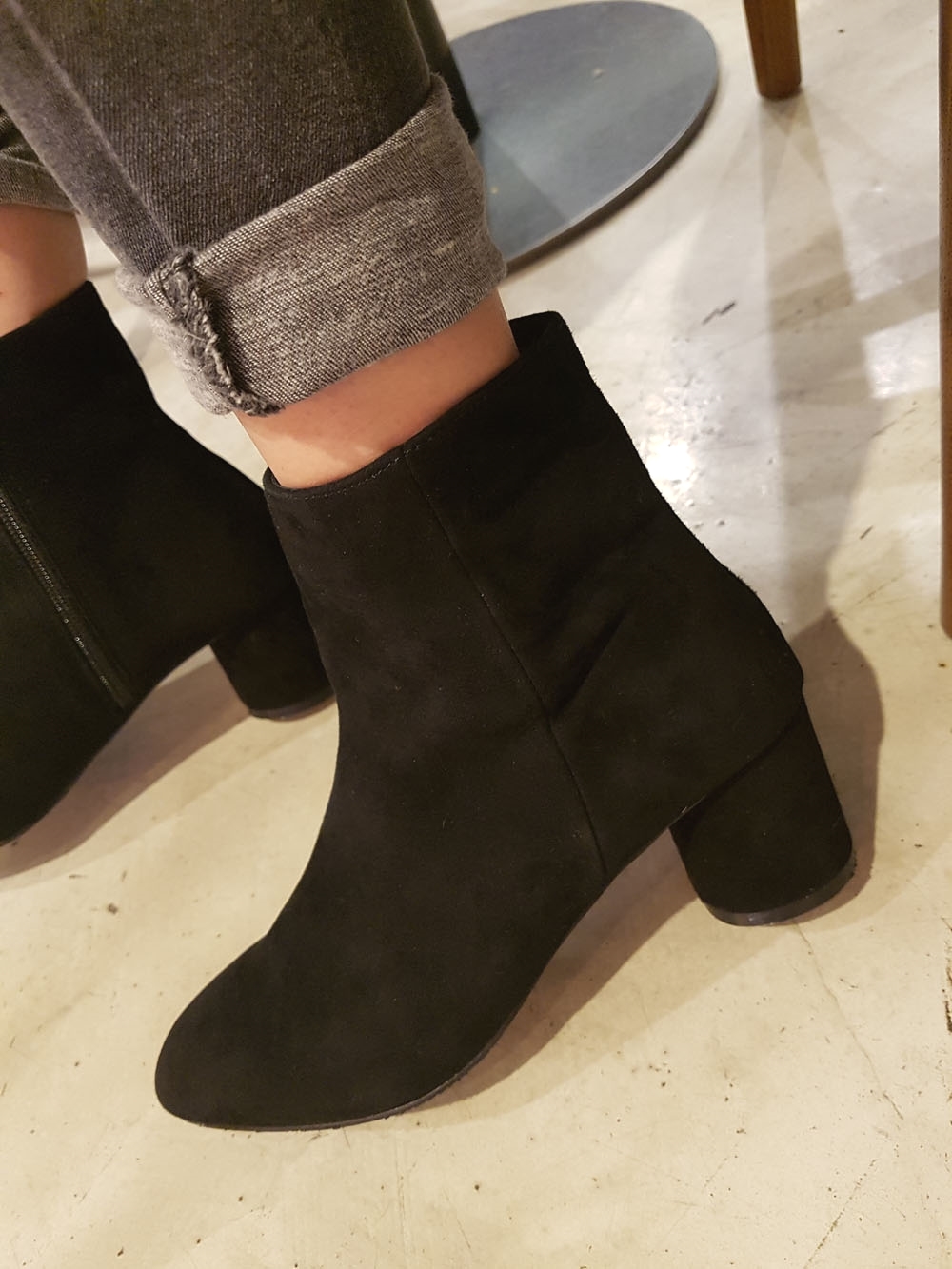 Natural cowhide simple heeled ankle boots 6cm blac