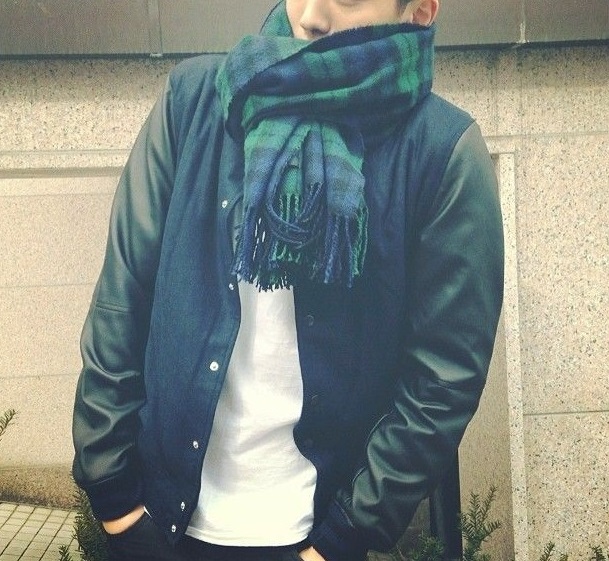 Green tartan check muffler Men's casual design 