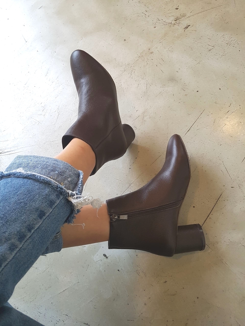 Natural cowhide simple heeled ankle boots 6cm blac