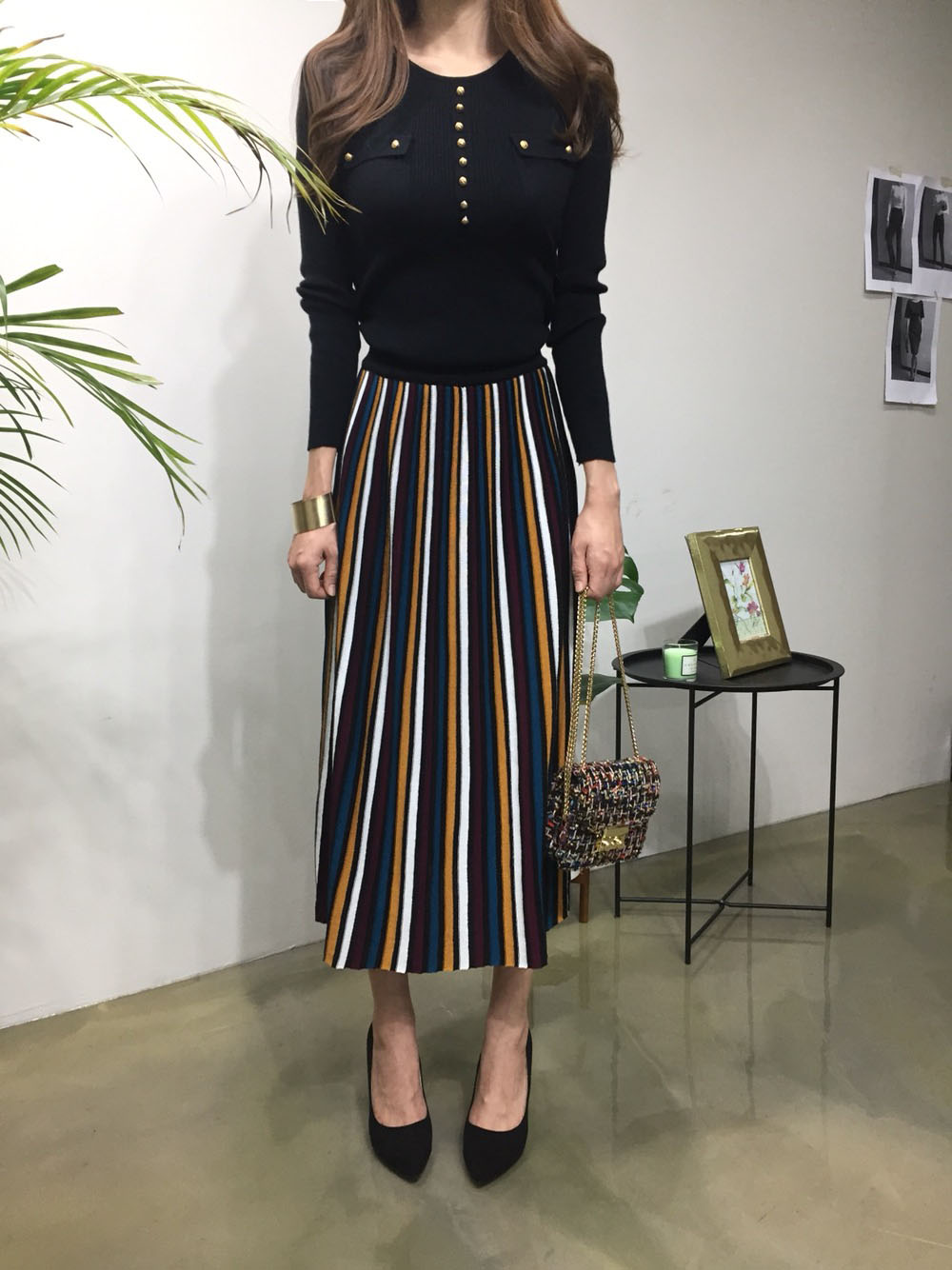 Wrinkled Bending Knit Long Skirt Romantic Look Lux