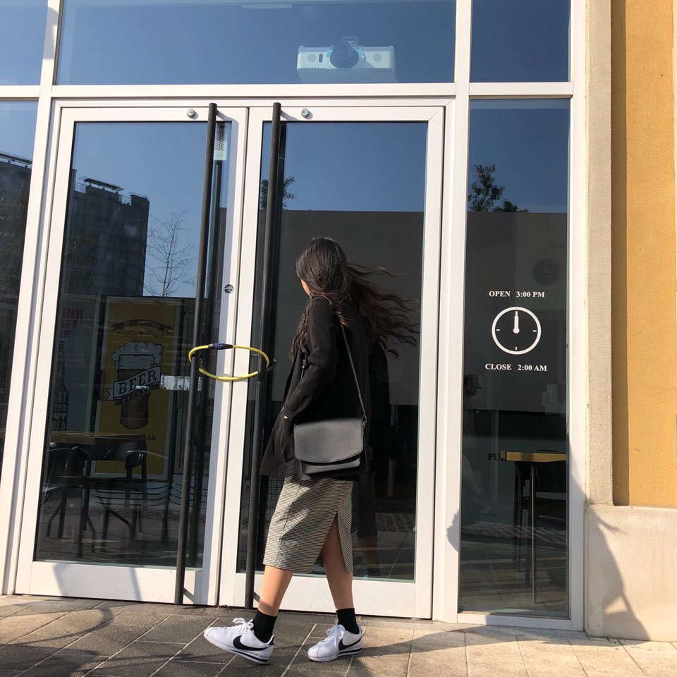 Check skirt long skirt Midi H line Autumn woman Ho