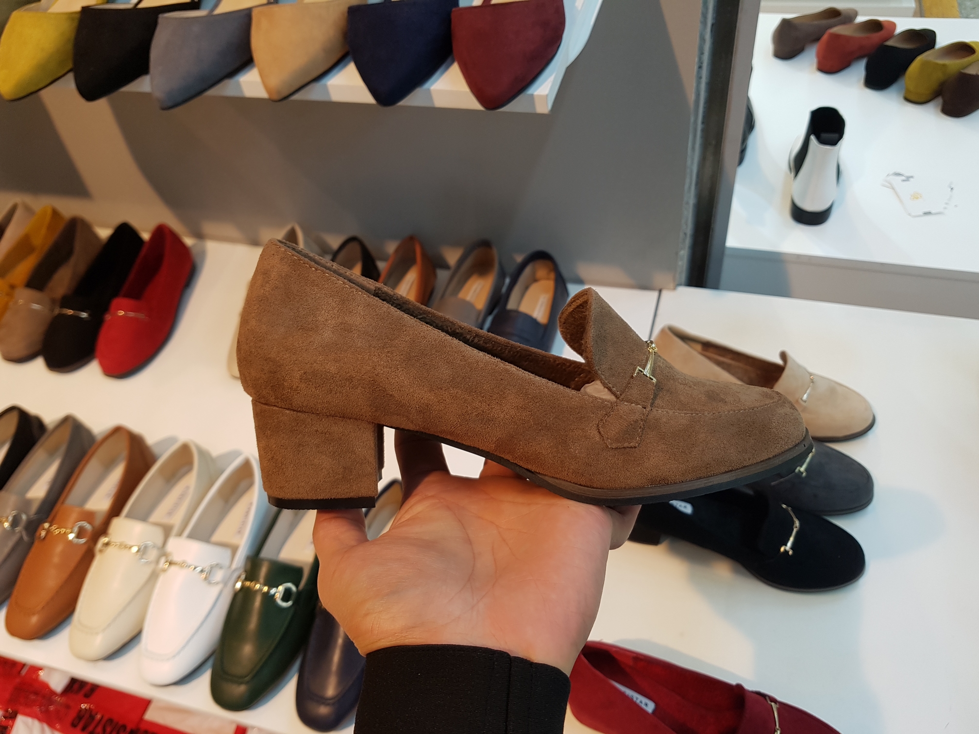 Brushed Lining Looper Pumps 4cm Black Red Brown Be