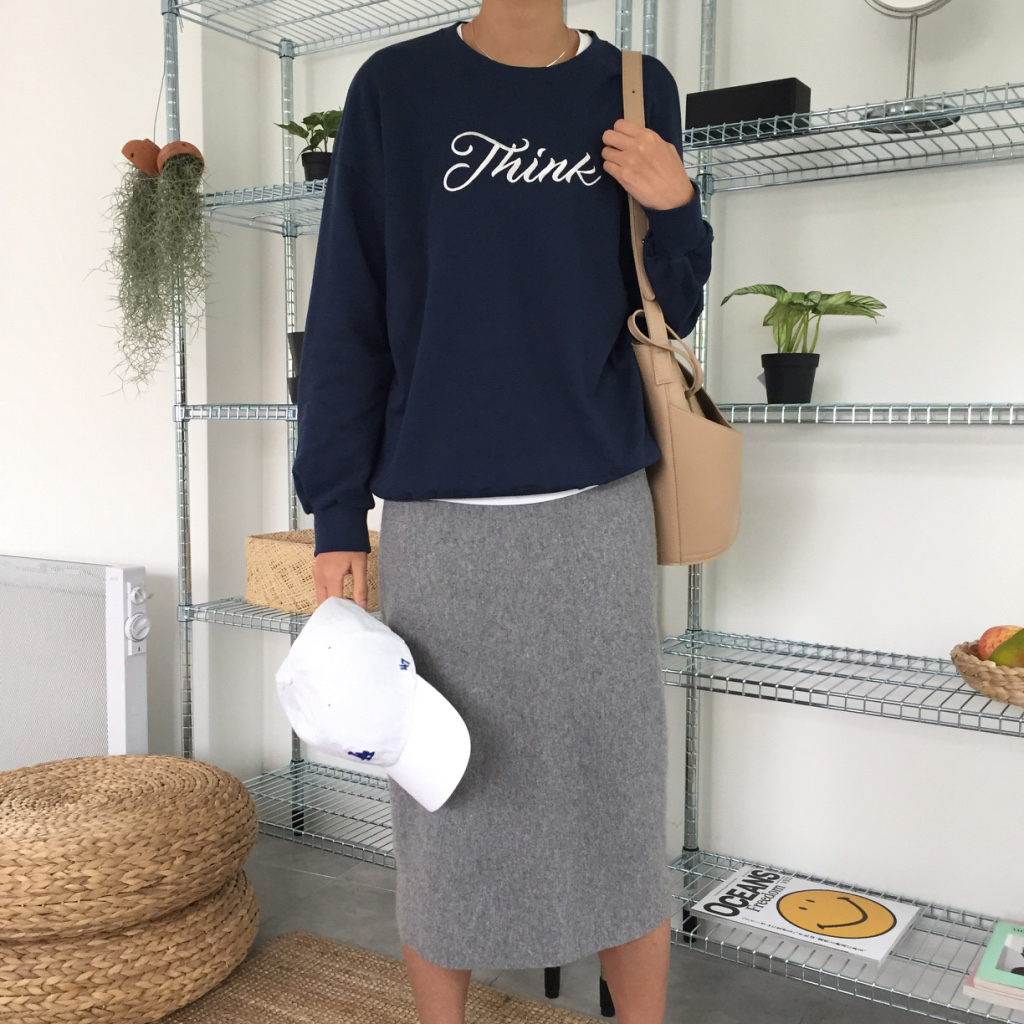 Cashmere knit long skirt 2color midi line