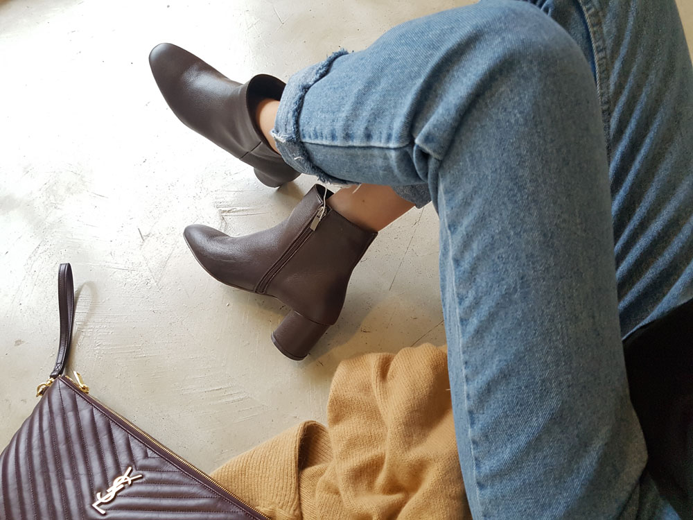 Natural cowhide simple heeled ankle boots 6cm blac