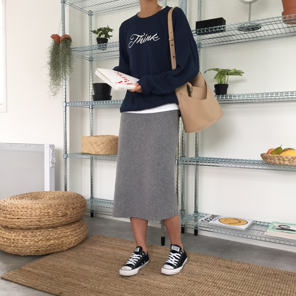 Cashmere knit long skirt 2color midi line