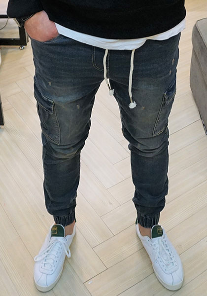 Korea Jeans Pants Cargo Slim Exhaust Banding Jogge