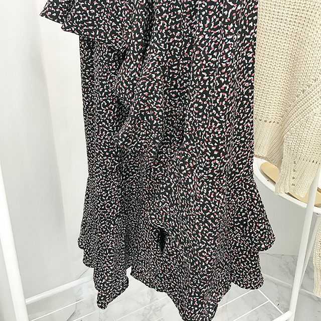 Ruffle pattern chiffon bending long skirt black fa