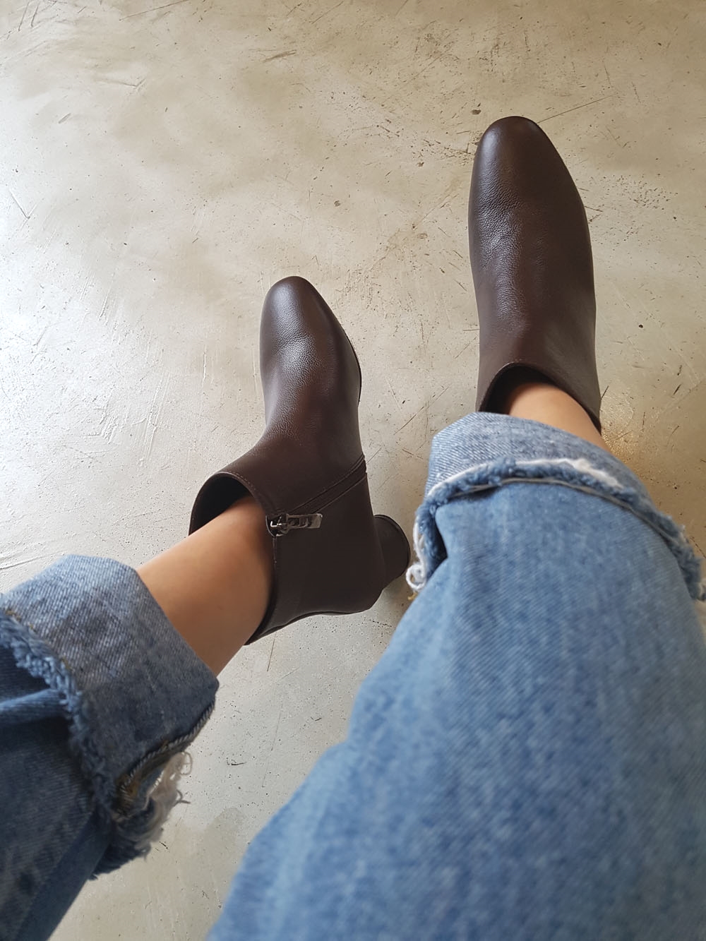 Natural cowhide simple heeled ankle boots 6cm blac