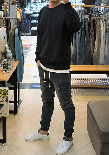 Korea Jeans Pants Cargo Slim Exhaust Banding Jogge