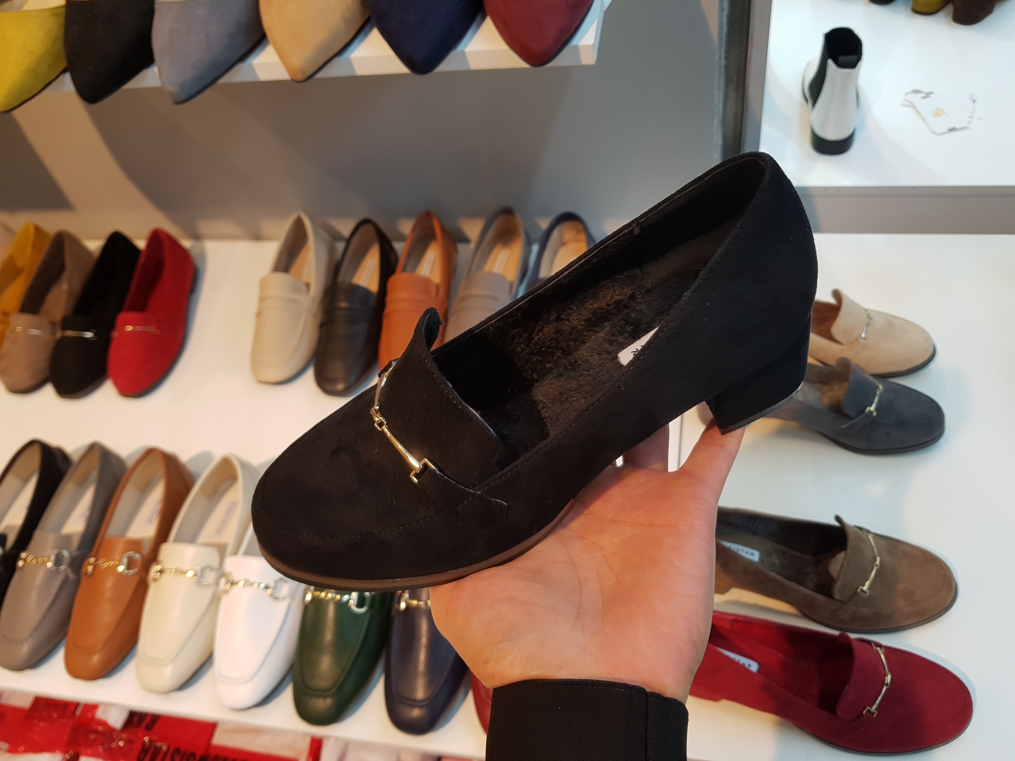 Brushed Lining Looper Pumps 4cm Black Red Brown Be