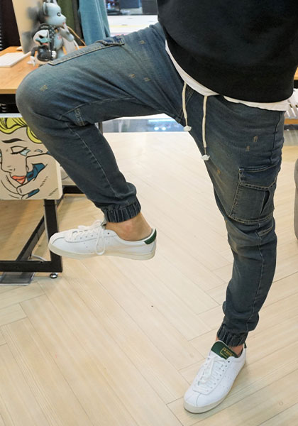 Korea Jeans Pants Cargo Slim Exhaust Banding Jogge