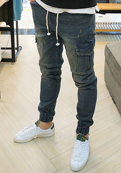 Korea Jeans Pants Cargo Slim Exhaust Banding Jogge