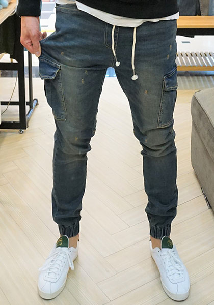 Korea Jeans Pants Cargo Slim Exhaust Banding Jogge