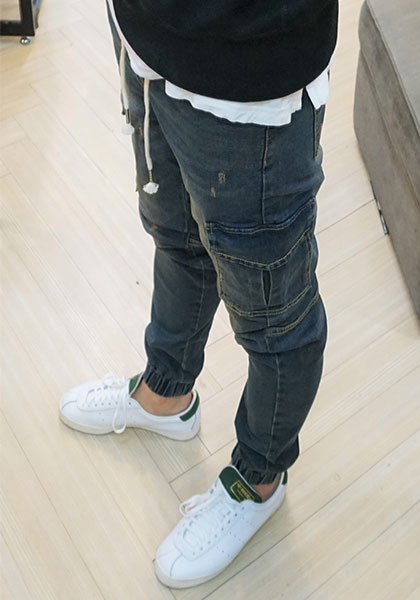 Korea Jeans Pants Cargo Slim Exhaust Banding Jogge