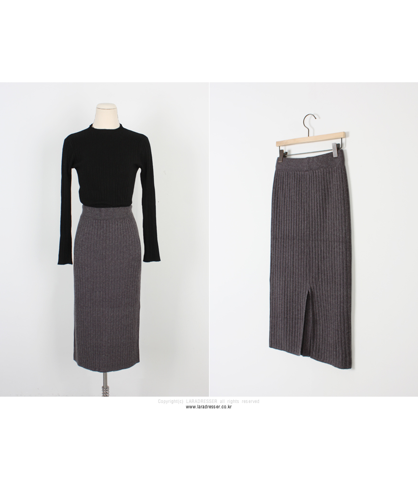 Pleated Bending Knit Skirt - Flare Long Gol Mermai