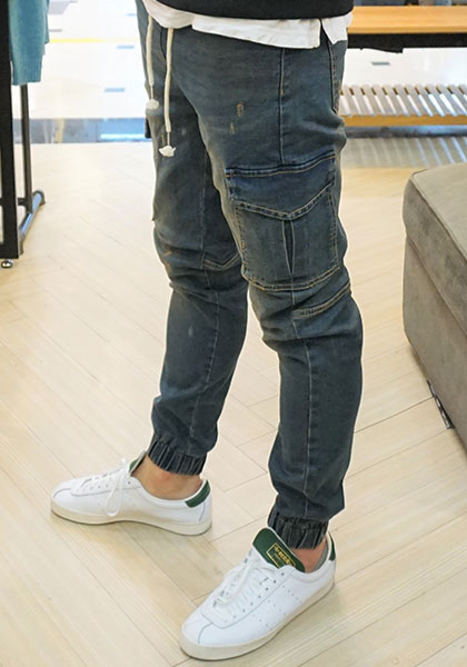 Korea Jeans Pants Cargo Slim Exhaust Banding Jogge