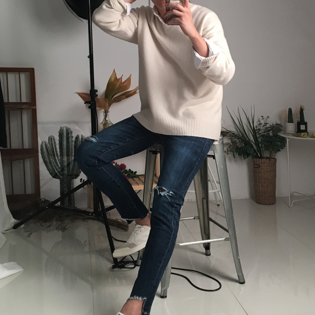 Korea Jeans Pants Men's Denim Holic Uncut Cut J