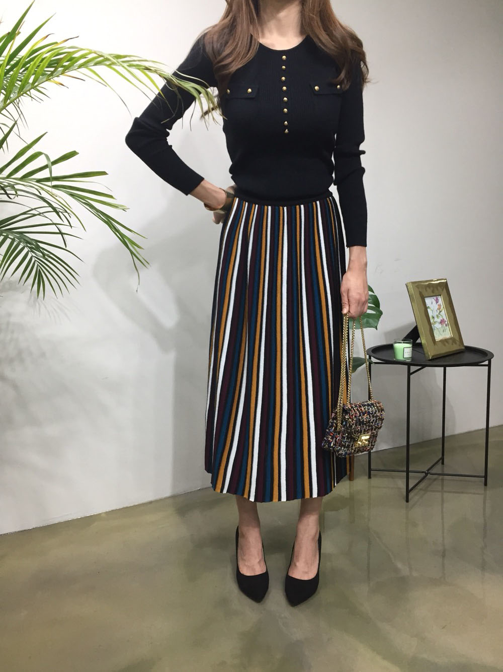 Wrinkled Bending Knit Long Skirt Romantic Look Lux