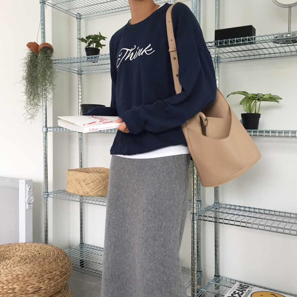 Cashmere knit long skirt 2color midi line